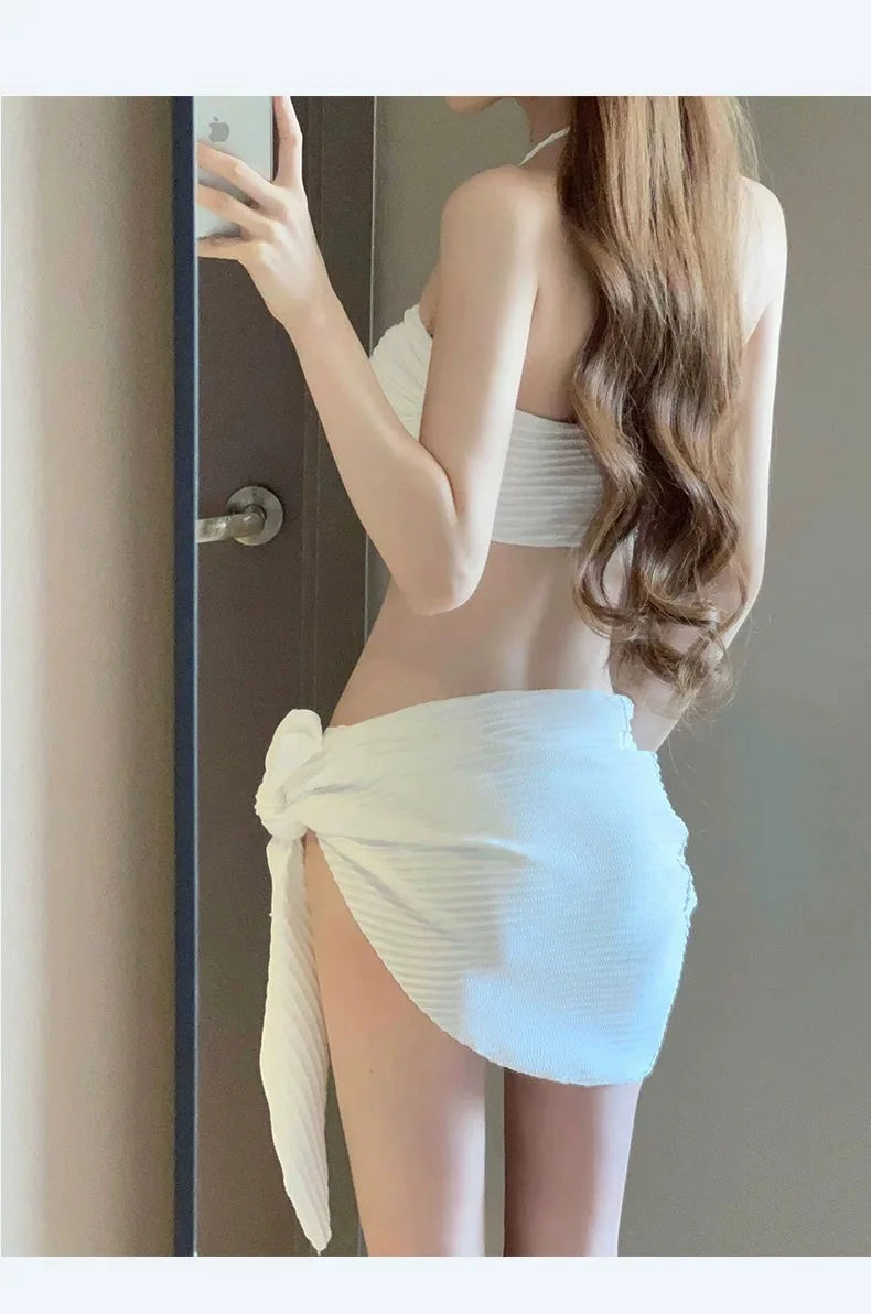 Bikini Fashion Swimsuit Ins Three Piece Set for Women Beach Vacation Triangle Sexy and High-end White and Red Swimsuit for Women
