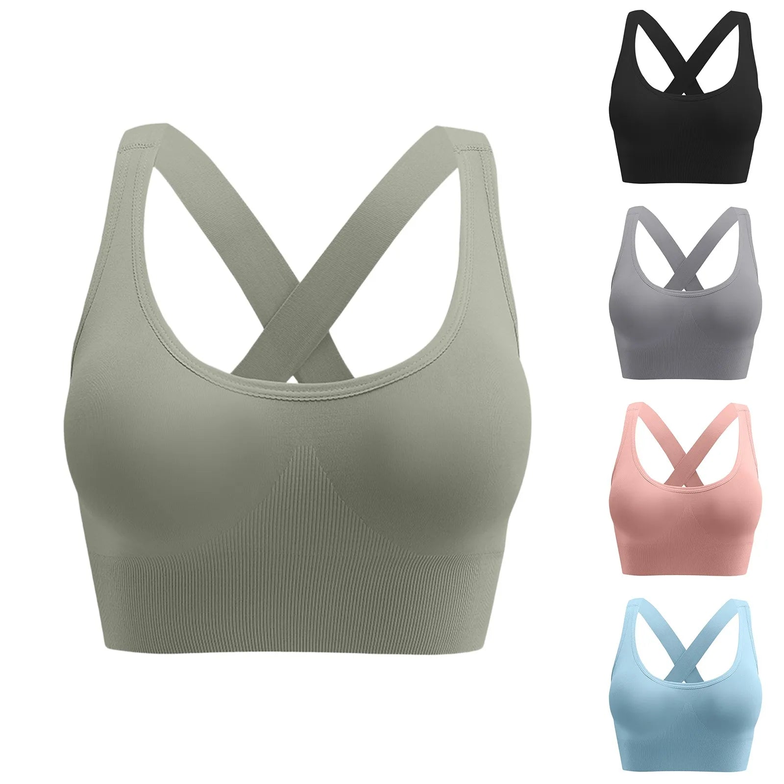 Women'S Sports Bra Cross-Back Design Seamless Design High Elasticity Quick-Drying Suitable All Seasons Fitness And Yoga