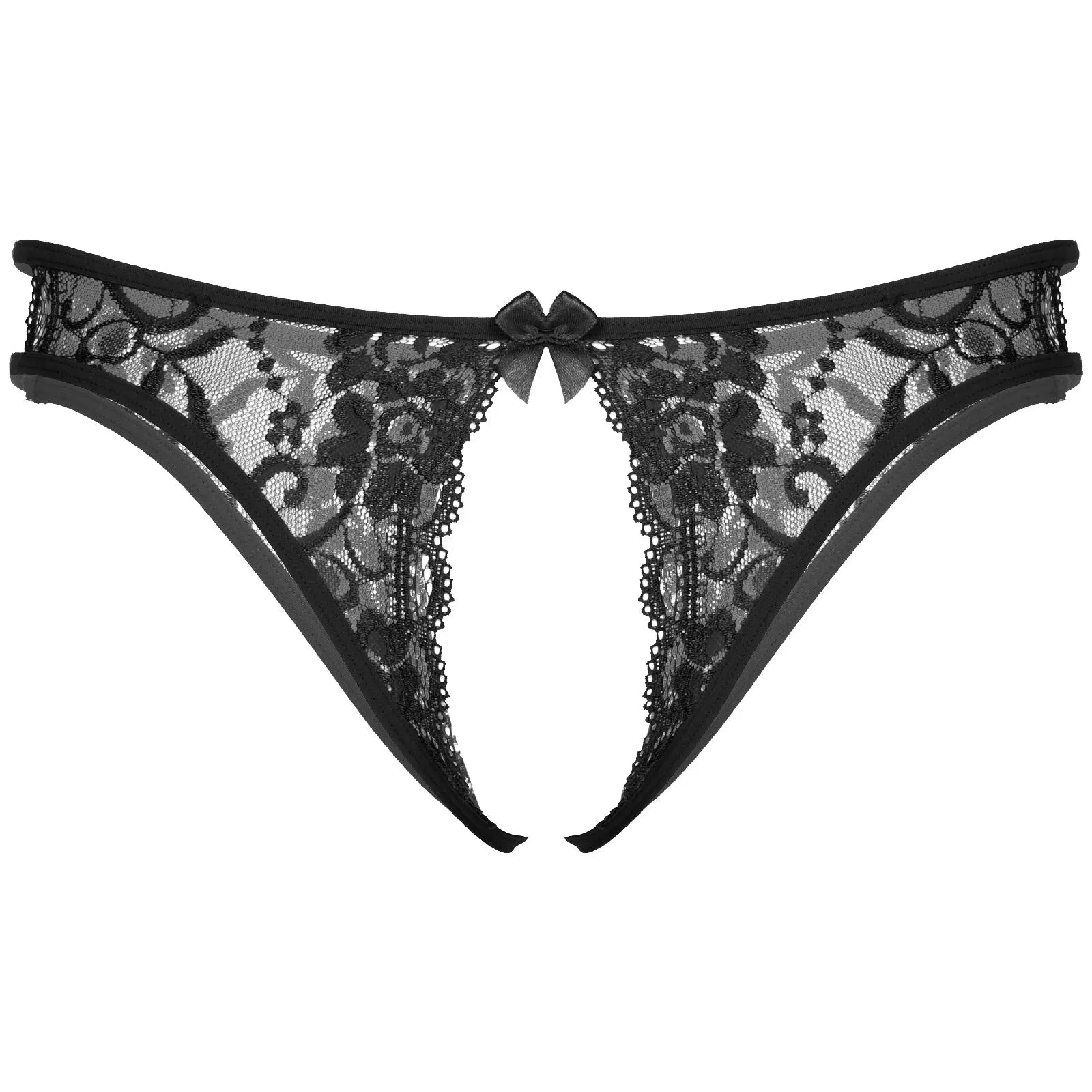 Women's Lingerie Sets See Through Lace Adjustable Straps Bra Top with Metal Rings Link Floral Lace Low Waist Crotchless Briefs