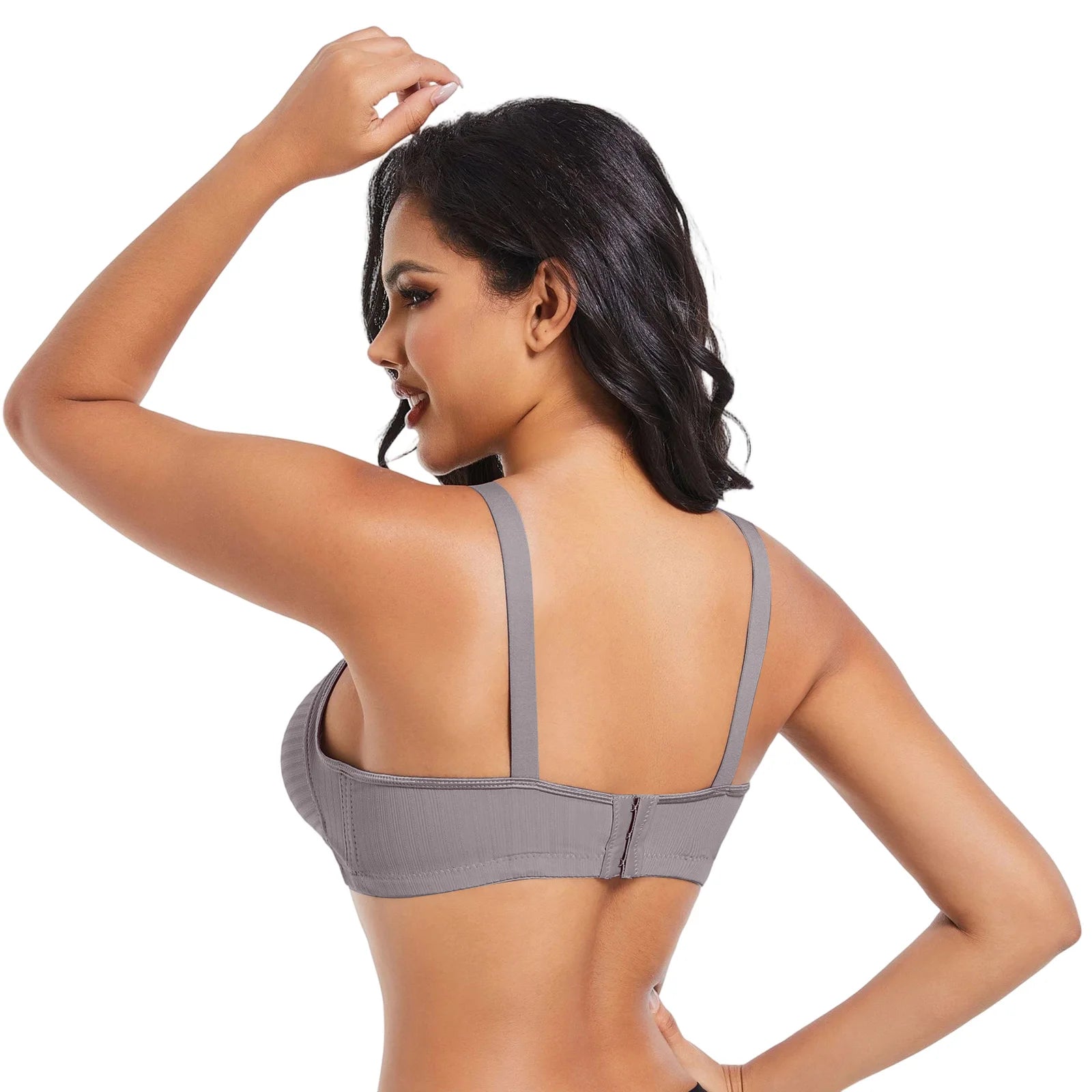Elegant Skin Tone Textured Bra Chic Wireless Full Coverage Underwear Stylish Push Up Rhinestone Detail Lingerie Women
