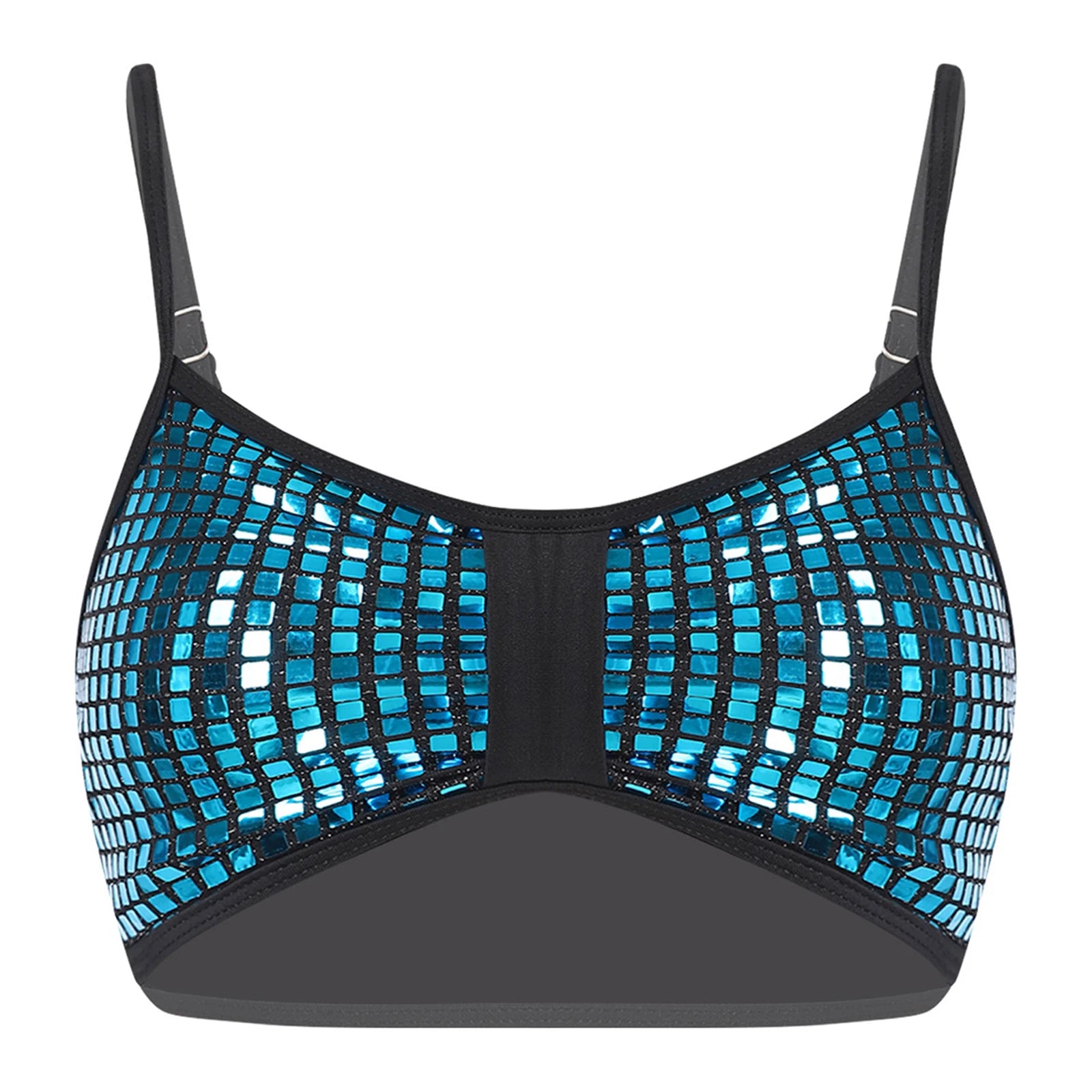 Womens Bikini Swimsuit Tops Glittery Sequin Bra Camisole Tops Adjustable Shoulder Straps Removable Chest Pads Crop Vest Tank Top