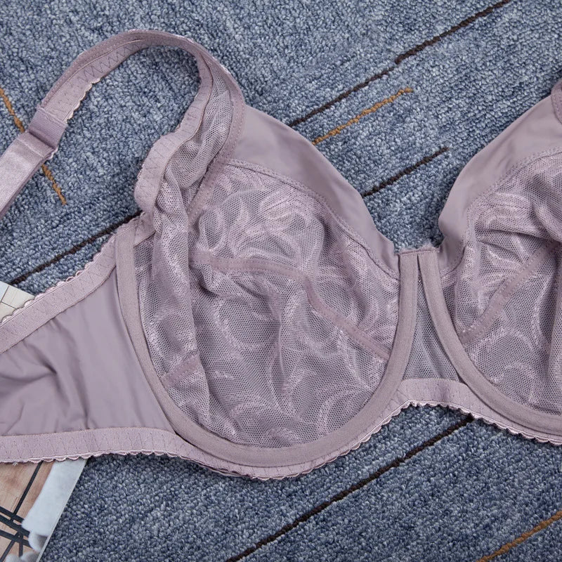 Breathable Minimizer Bra for Women Full Coverage Non Padded Underwire Female Lace Floral Embroidery Lingerie 36 38 40 42 B C D