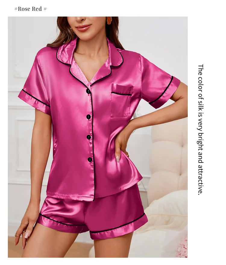 Women's Pajamas Set Summer Short Sleeve Button Down Top & Shorts Two-piece Pj Sets Sleepwear Loungewear Pyjama Femme Nightwear