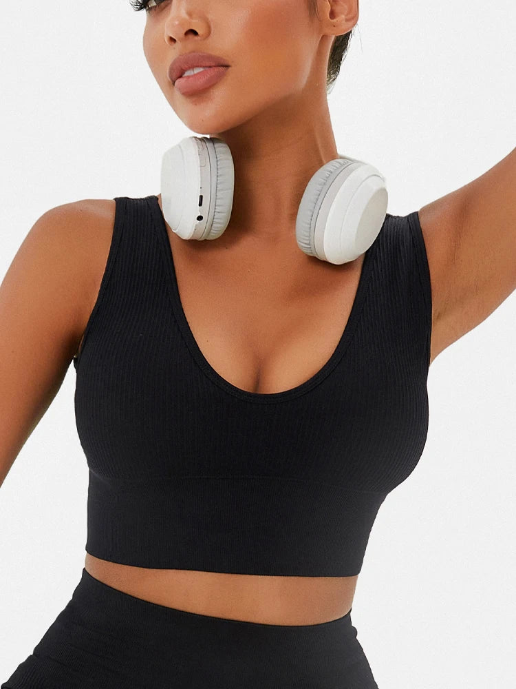 Sports Yoga Women's Bra Ribbed Shockproof Fitness Workout Bralette Sexy Elastic Backless Underwear Push-Up Bra Sportswear Tops