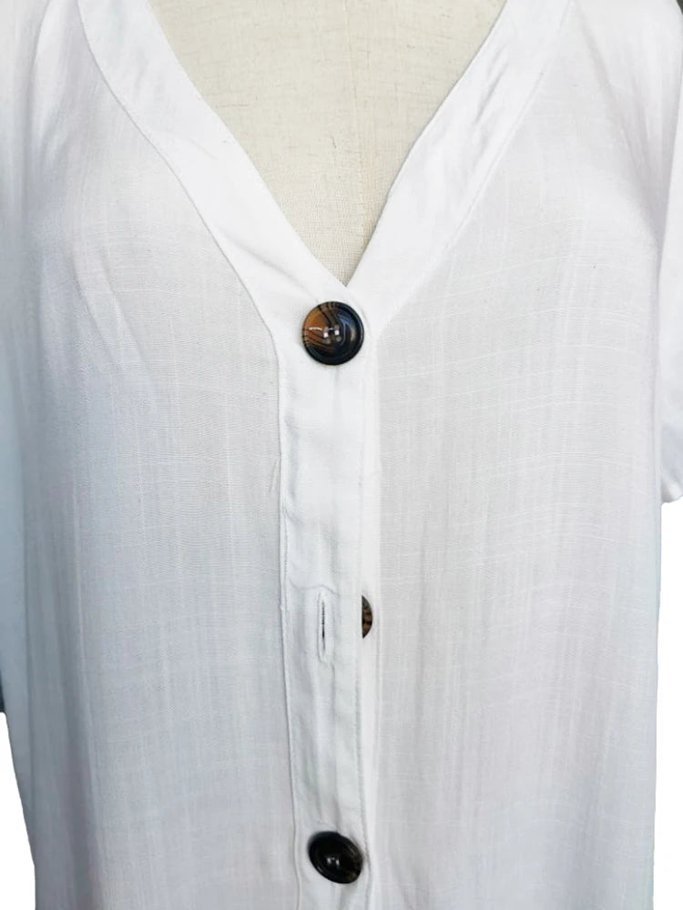 SUNFORYOU Cover-ups  Tunic For Beach Button Rayon V neck Beach Shirt Swimsuit Cover Up Vestido Sarong Beachwear Women Pareo