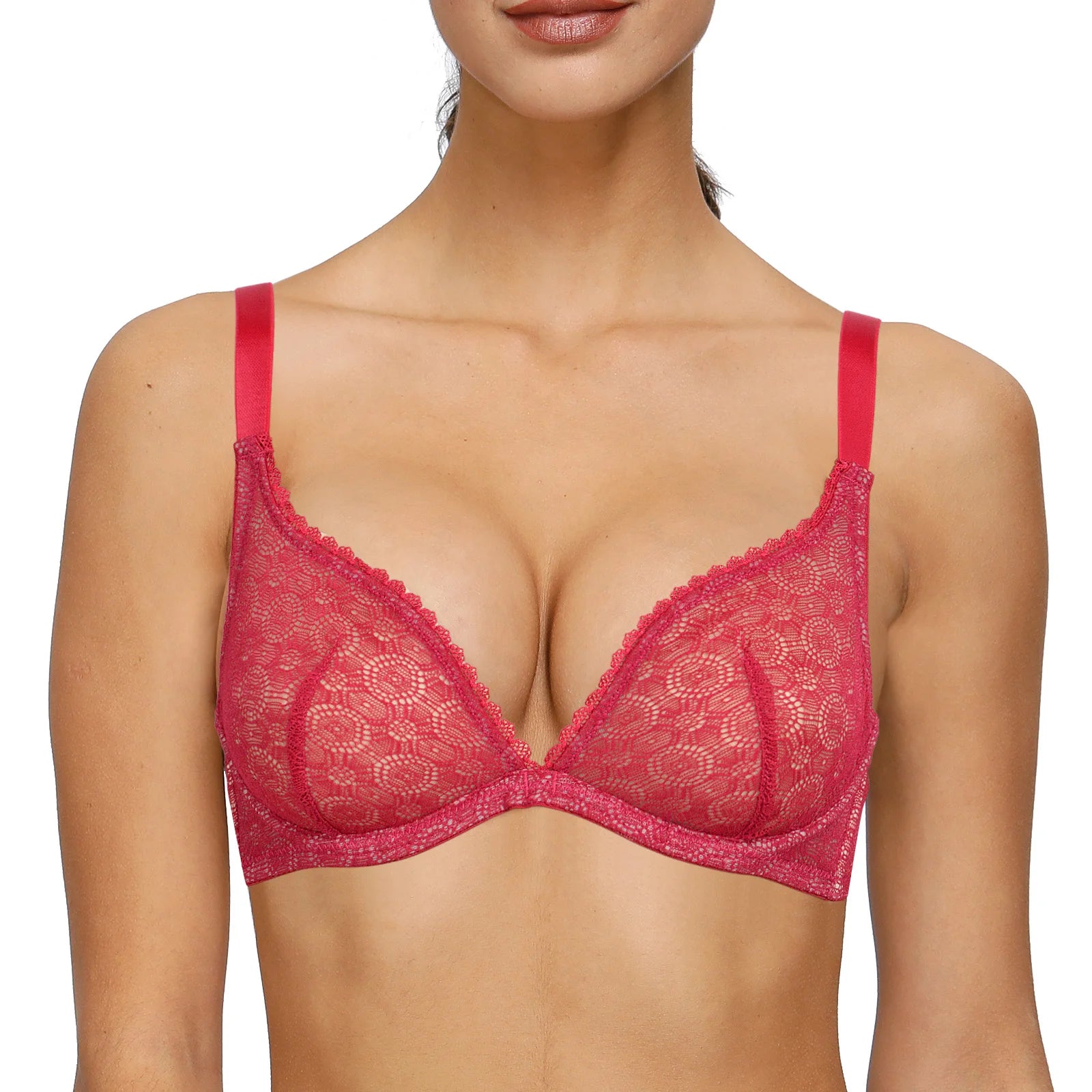 New Pure White Lace Bras For Women Plunge See Through Transparent 1/2 Cups Bra Underwire Push Up Ultra Thin Bra Sexy Bras