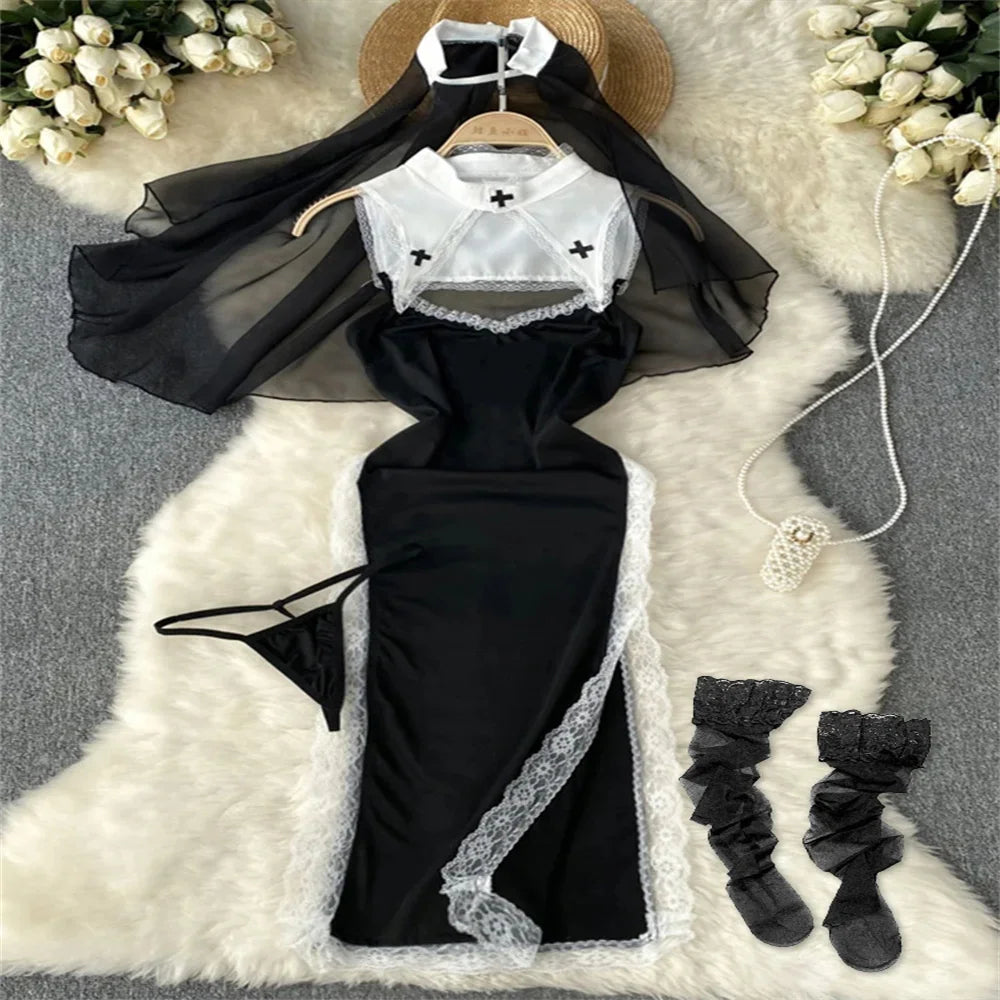 Backless Hotsweet Bow Lingerie For Women See Through Mesh Sexy Bunny Costume Lingerie Bodysuit 4 Piece Jumpsuit Spot Lace Cospla