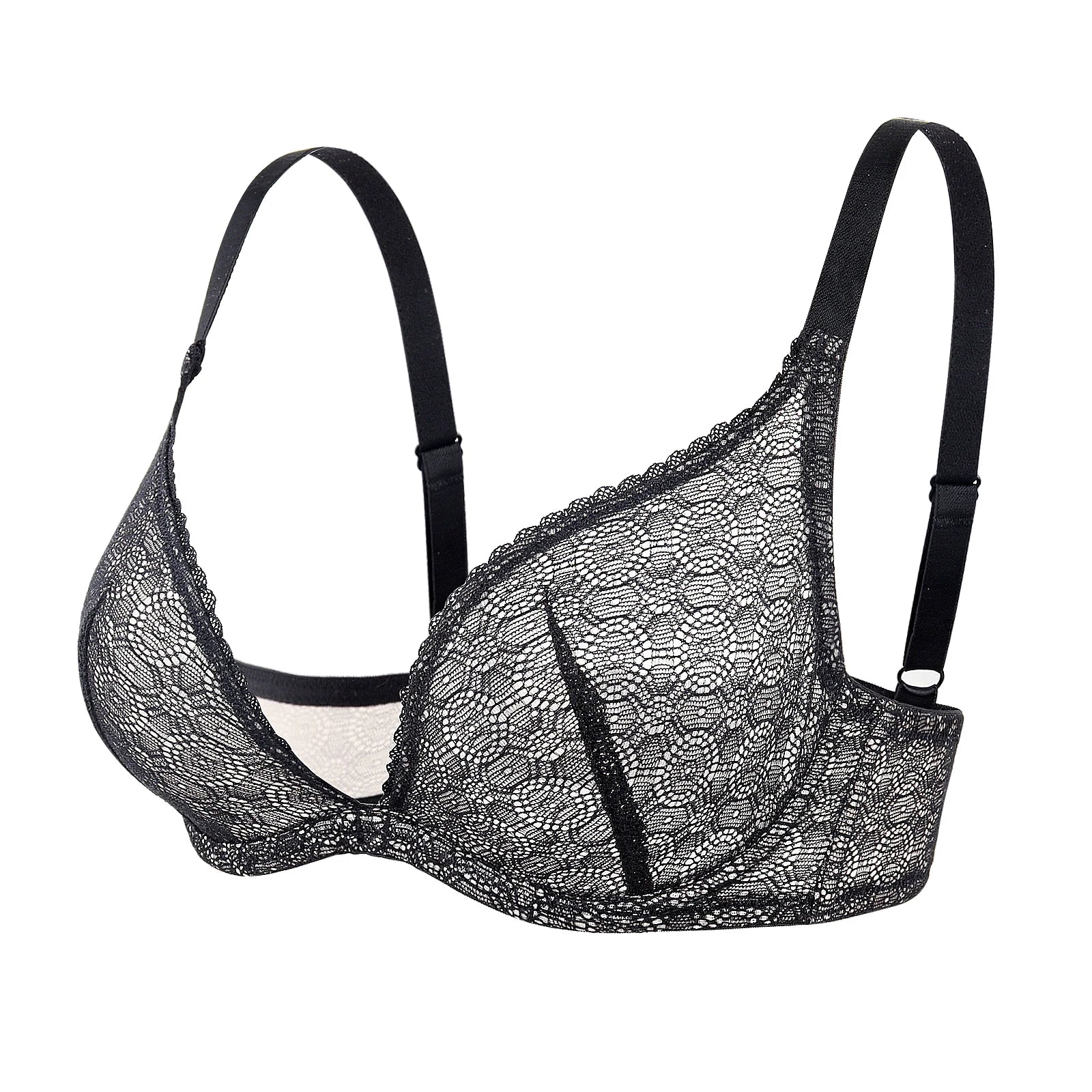 New Pure White Lace Bras For Women Plunge See Through Transparent 1/2 Cups Bra Underwire Push Up Ultra Thin Bra Sexy Bras