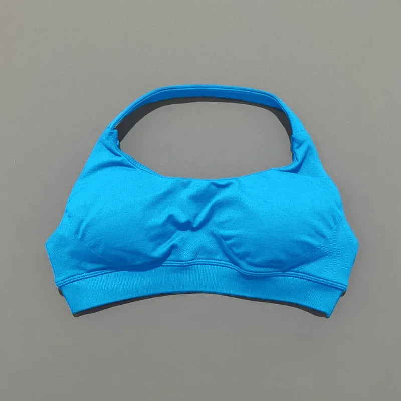 Sports Bra Women Seamless Halter Sports Bra High Support Open Back Activewear Gym Tank Top Fitness Yoga Workout Bra