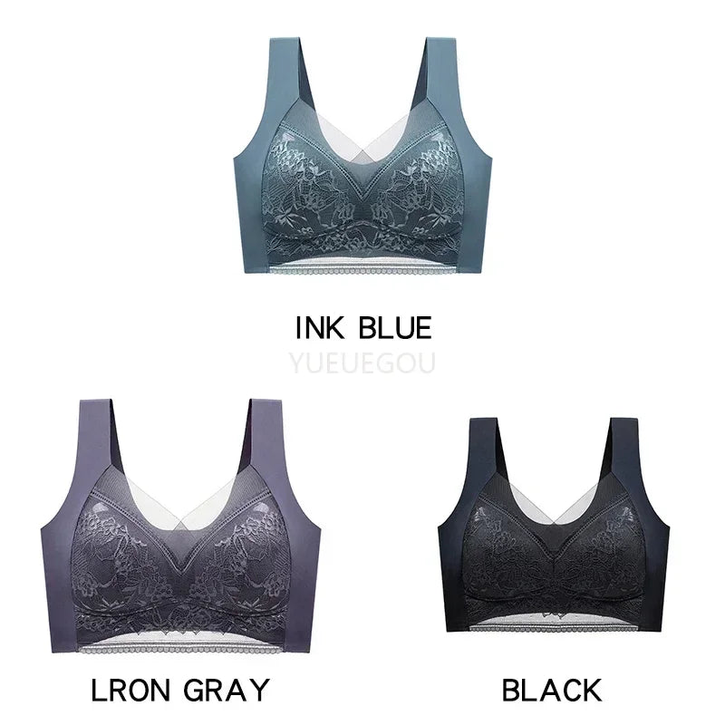 3 Pcs Women's Push Up Bralette Wireless Bras - 5cm Natural Lift, Seamless Lace Plus Size (L-6XL), No Underwire Comfort