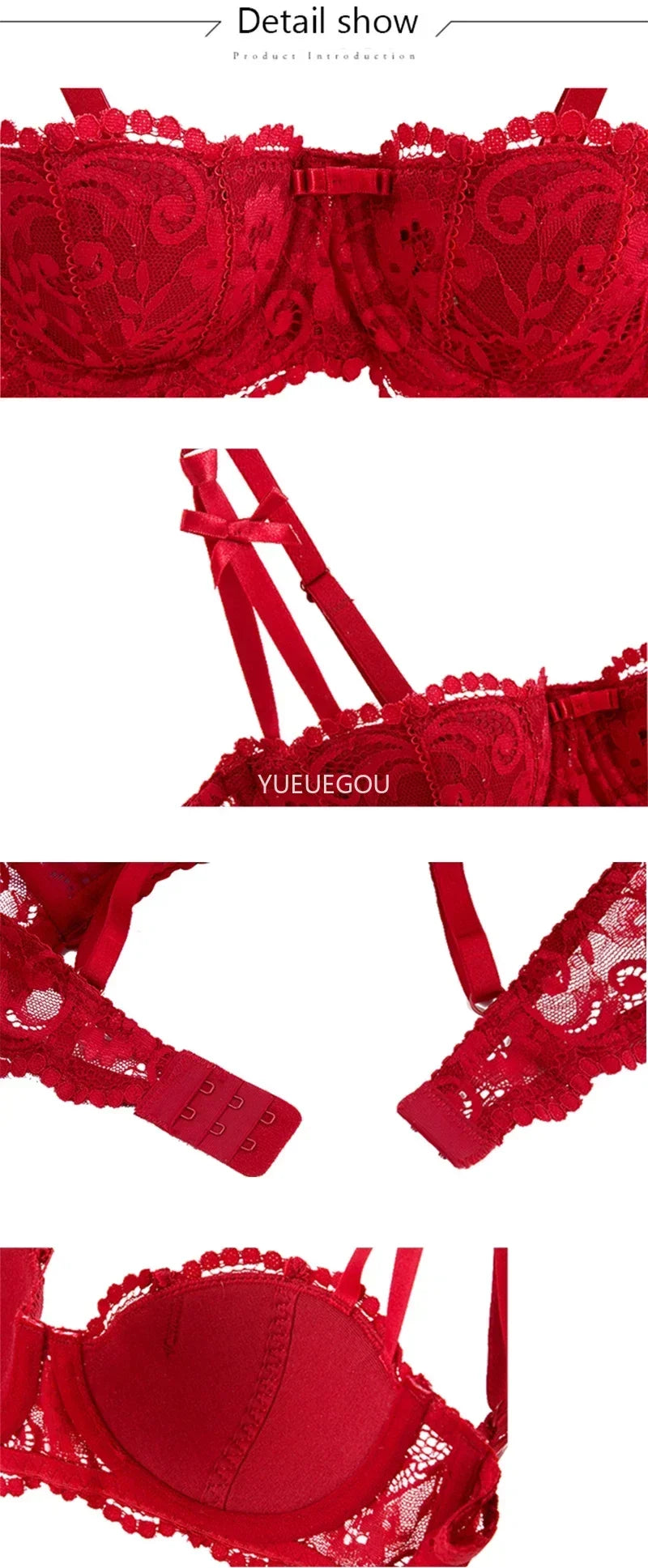 A B Cup Balconette Push Up Bra - Sexy Lingerie Half Cup, Enhance Cleavage, Soft Comfort Fit, Red/Black/White
