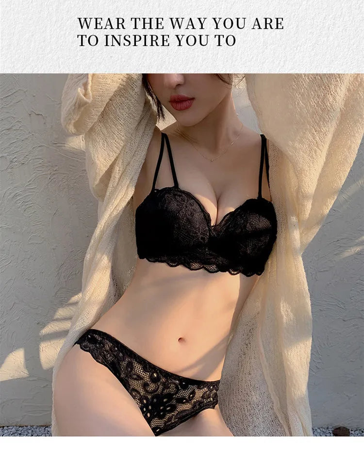 New Push-Up Lingerie Set Comfortable Wire-Free and Lightweight Bra Provides Lift and Side Support Sexy & Exquisite Lace Design