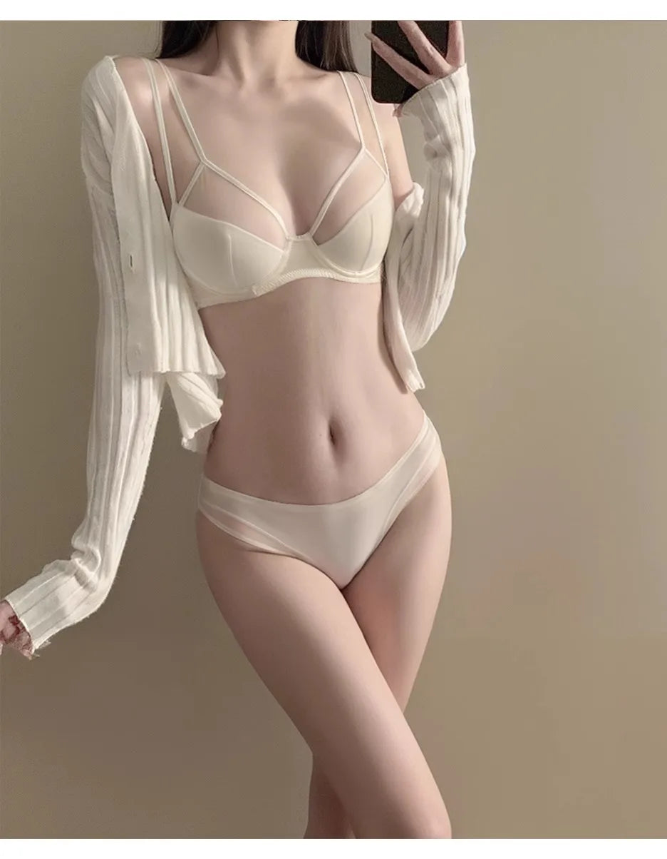 French Lingerie Set🔥Triangular Cup Bra✨Ultra Slim Sexy🌸Adjustable Double Strap✔Anti-Sagging Lift✔Nude Underwire Push Up Cover