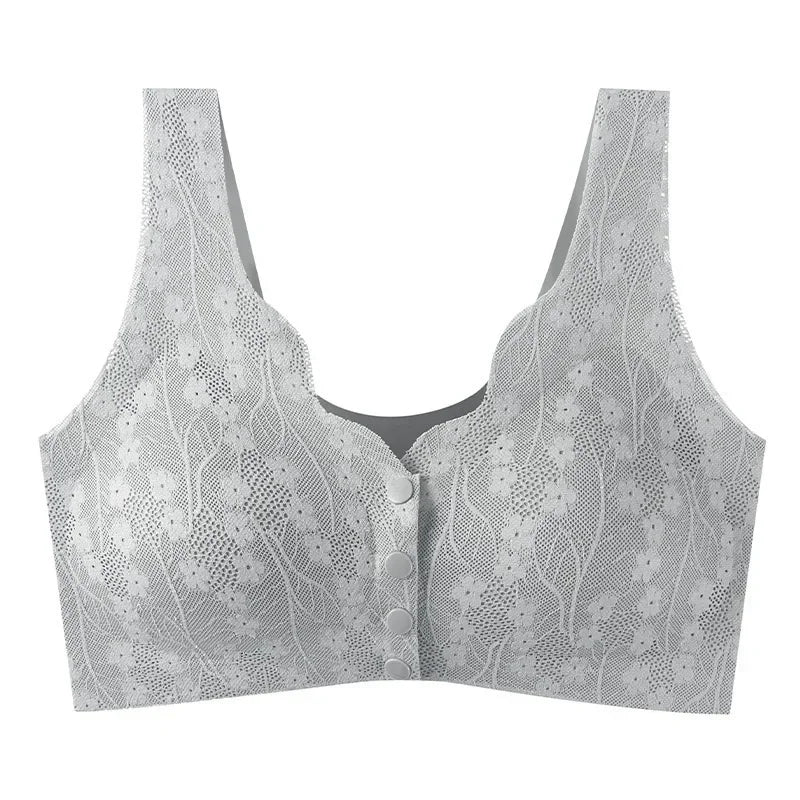 Mom's underwear, middle-aged and elderly women's bras, seamless front open button vest style, oversized summer thin new bra