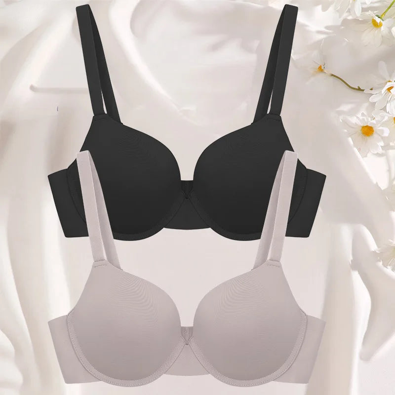 2Pcs/Set Comfortable Adjustable Push Up Bra Shockproof Lingerie Wireless Deep V Bra Anti-sagging Brassiere for Women Summer Bras