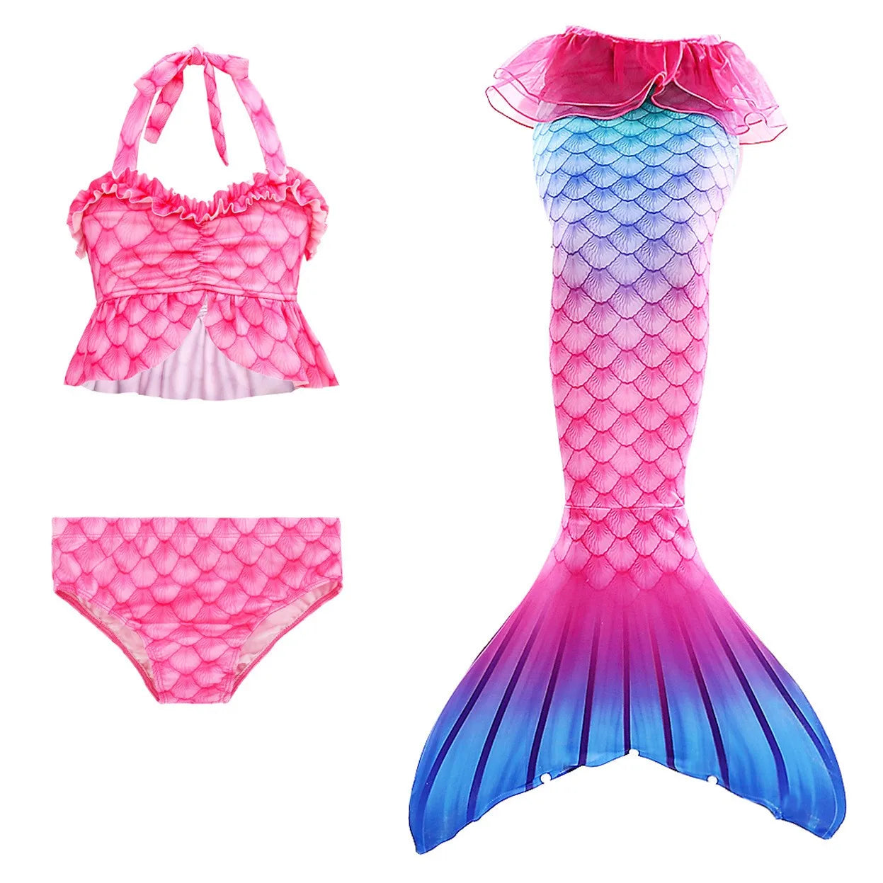 Bikini Top & Mermaid Skirt Girl Swimsuit Kid Swimwear Children Bathers Bathing Swimming Swim Suit Fashion Print Beachwear New