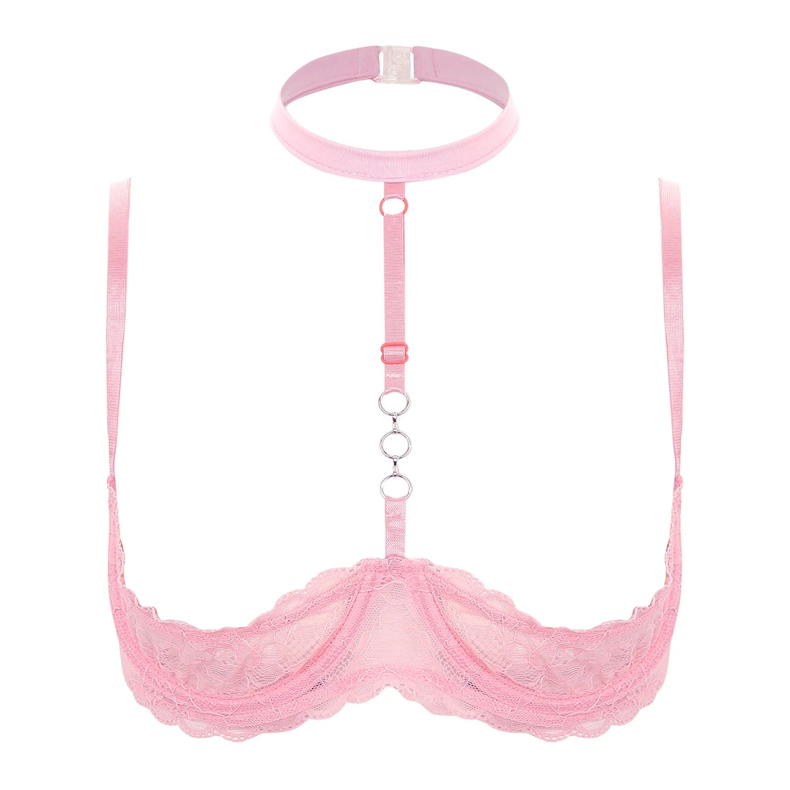 Women Hot Sexy Bras See-through Lace Unlined Wireless Bra Tops Female Halter Neck Strappy Hollow Out Nipples Lingerie Brassiere