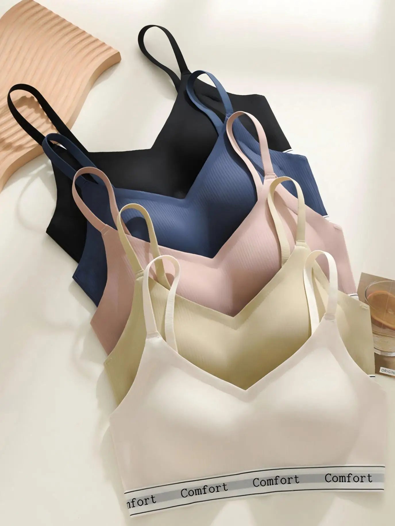 1 Piece, All-Season High-Quality Fashionable Sports Bra with Adjustable Thin Straps, Large U-Shaped Back, Seamless, Wireless, Lightweight, Skin-Friendly, Soft, Breathable, Comfortable, Supportive, Ribbed Fabric with Lettered