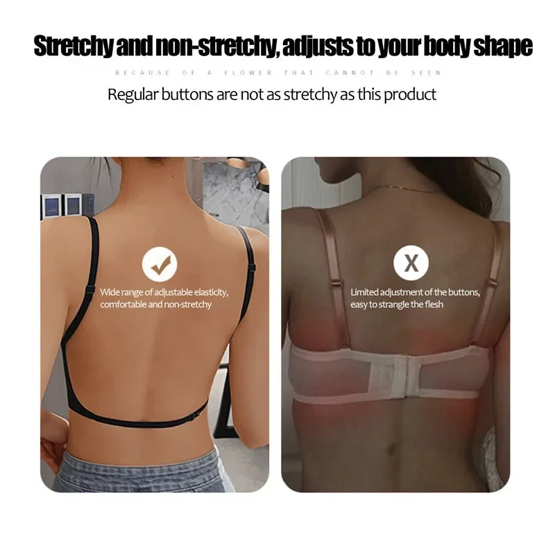 Women Invisible Bra Deep U Plunge Bras Backless Top for Dresses Sexy Lingerie with Transparent Strap Push Up Strapless Underwea