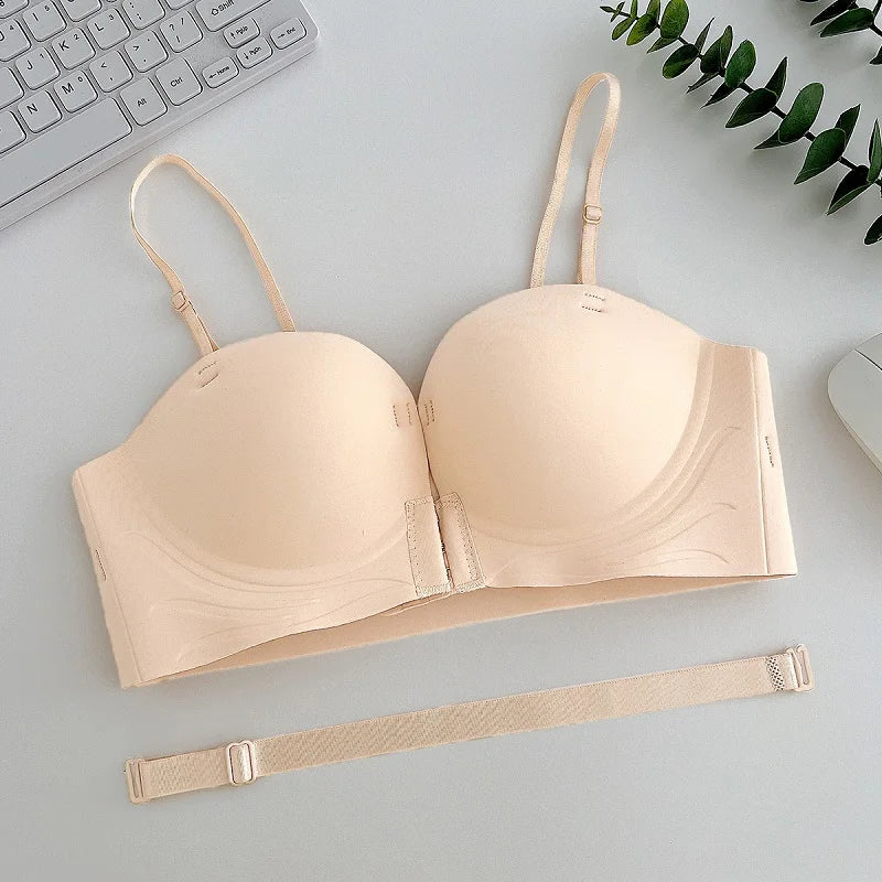 Strapless Bras Women Front Closure Seamless Brassiere Push Up Thick Underwear Adjustable Female Soft Solid Invisible Lingerie