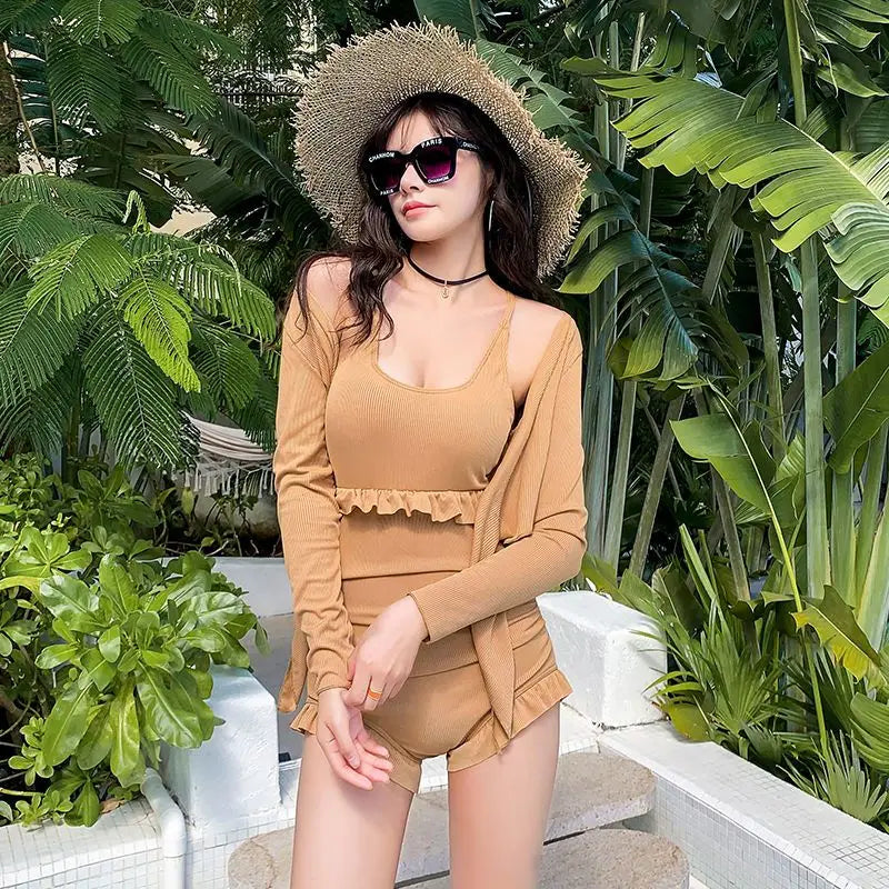 2025 New Swimsuit Women's Belly-covering Slim Swimsuit Conservative Meat-covering Ins One-piece Sexy Long-sleeved Swimsuit Beach