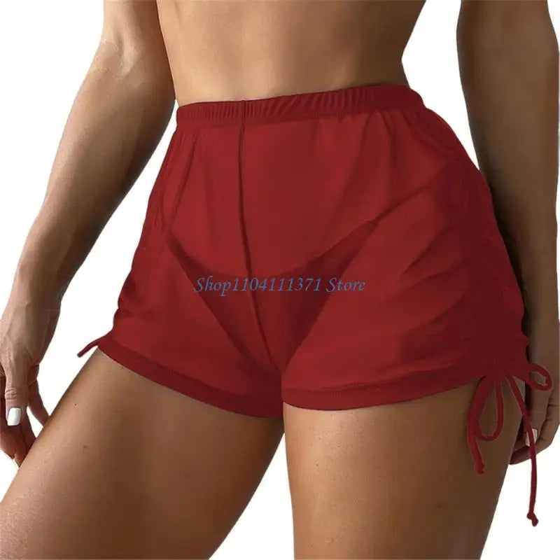 Womens Swim Shorts Solid Color Bikinis Bottom Girls Drawstring Swimsuit Bottom Highs Waist Swim Shorts for Beachwears