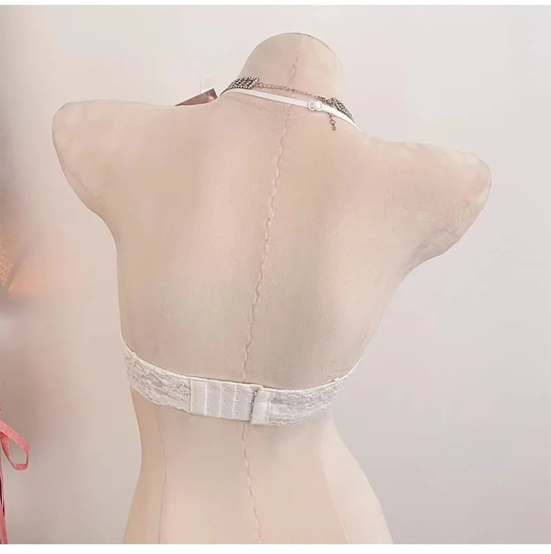 Lace Halter Backless Bra Push Up Small Bust Sexy Pure Desire Back Beauty Women Young Girl Fashion Intimates Underwear New Trend