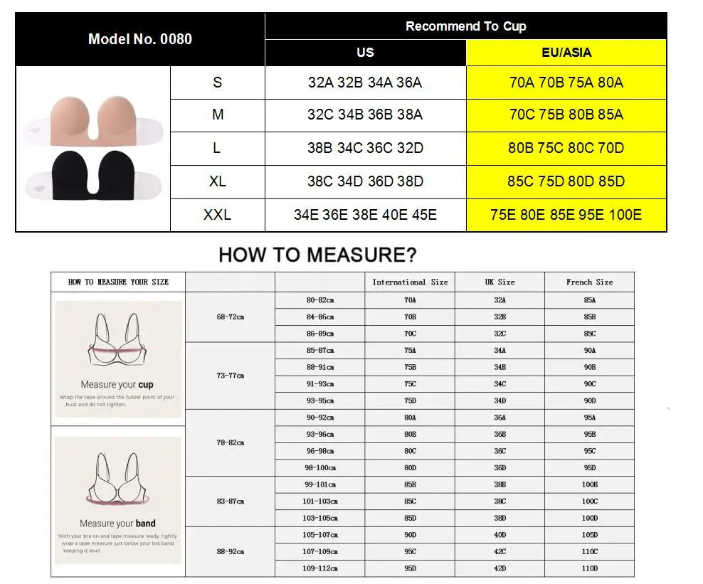 Strapless Push Up Bras Deep Plunge U Shape Non Slip Seamless Bra Backless Adhesive Invisible Lift Underwear