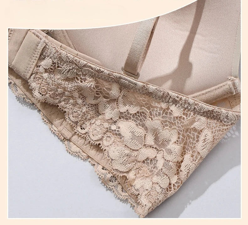 Women Padded Underwired  Push Up Lace Bras for Plunge Deep V Low Back Removable Strap Sexy Lingerie Brassiere Femme Underwear