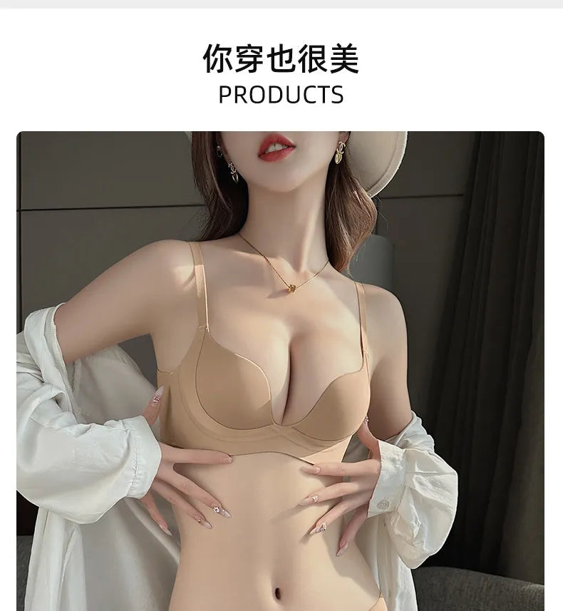YUQI Push Up Bra Seamless Lingerie for Women Add Two Cups Half Cup Lift Sexy Lingerie Unlined Demi Bra Small Bust Support  Style