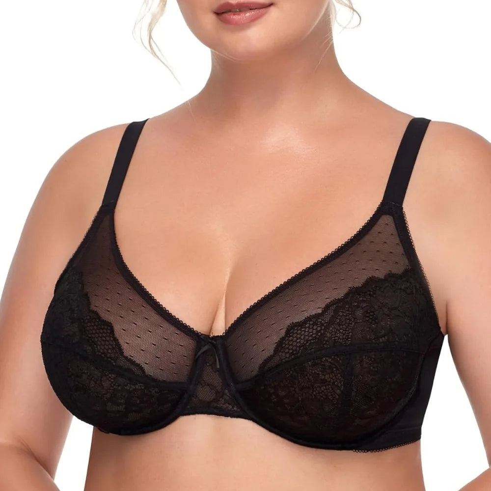 Comfortable Fashionable Women's Bras Full Coverage Underwear Plus Size Floral Lace Suitable for Full Breasts