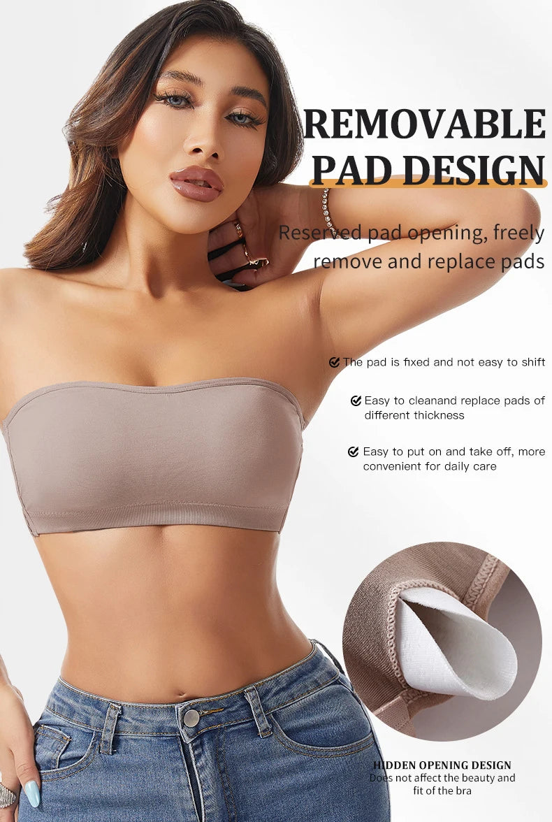 Strapless Push Up Bra For Women Wireless Removable Pad Invisible Daily Brassiere Underwear Seamless Backless Bandeau Bralette
