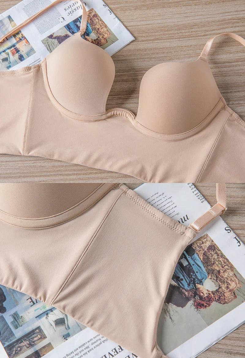Push Up Bra Backless Women Bras Low Cut Sexy Plunge Brassiere Open Back Wedding Underwear Invisible Seamless Deep U Lingerie