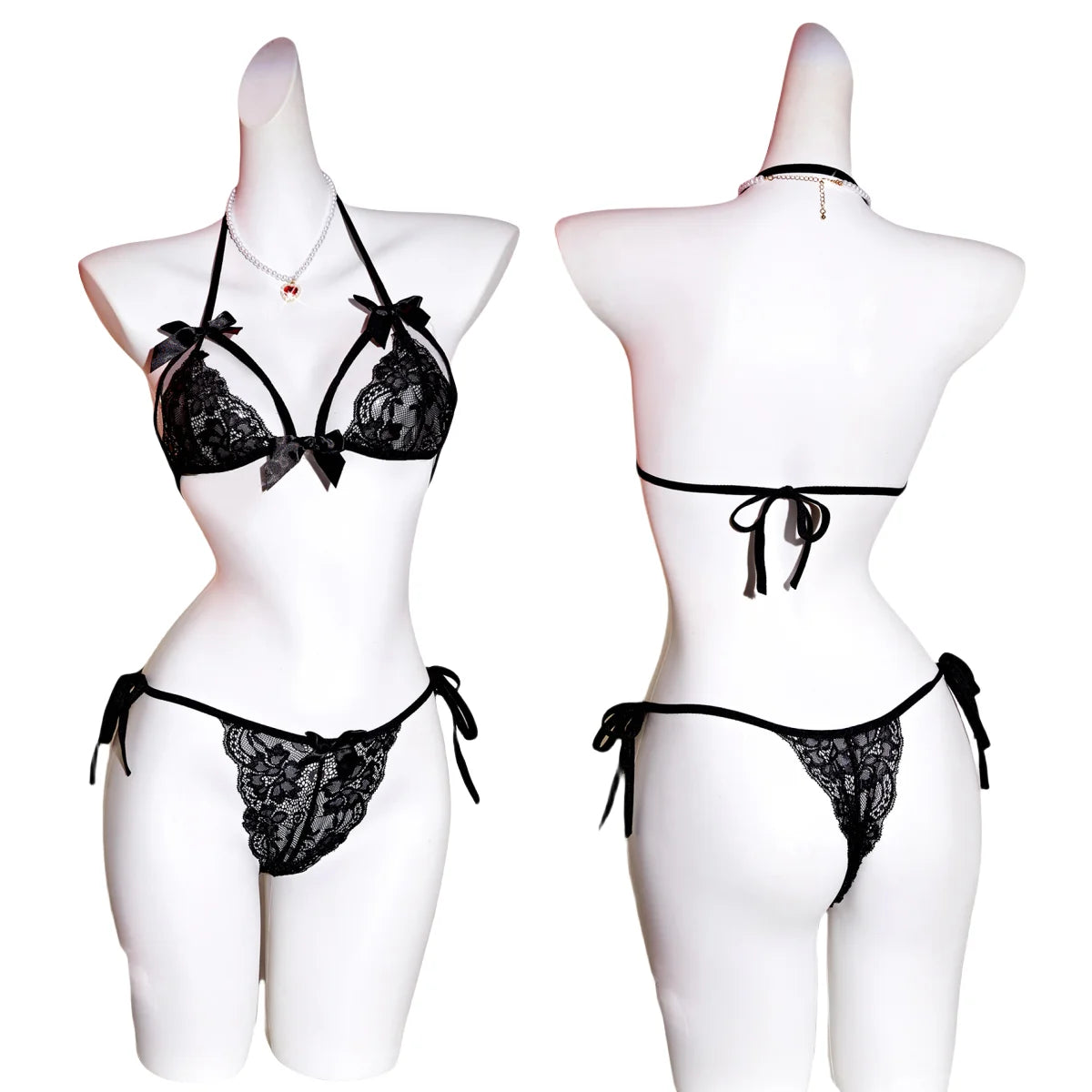 Erotic Sexy Bras Lace Halter Night Dress With Thong Set Woman Nightie Women Babydoll Lingerie Underwear Exotic Bra Costumes