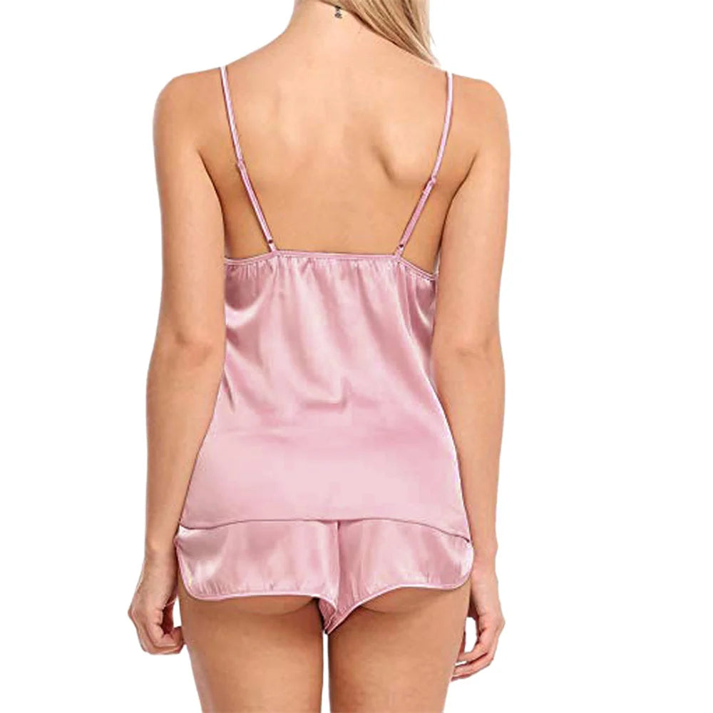 Women's Pajamas Lingerie Set Satin Silk Camisole Shorts Sets 2 Pieces Sleepwear Top Shorts Nightwear Suits Sleeveless Underwear