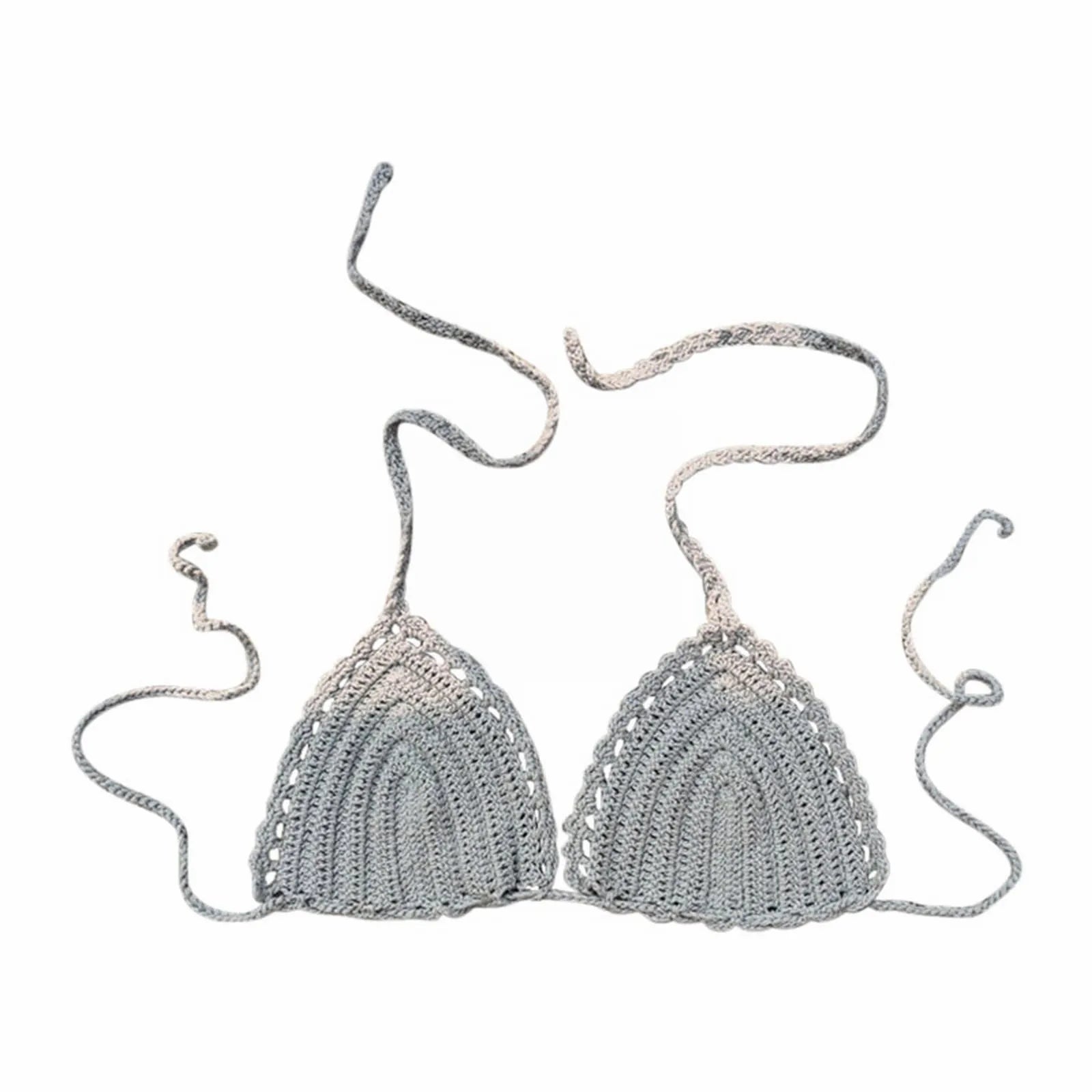 Women's Summer Sexy Bikini Hand Crochet Swimsuit Women Bikini Tops Solid Color Wireless Push Up Bra For Women Micro Bikinis