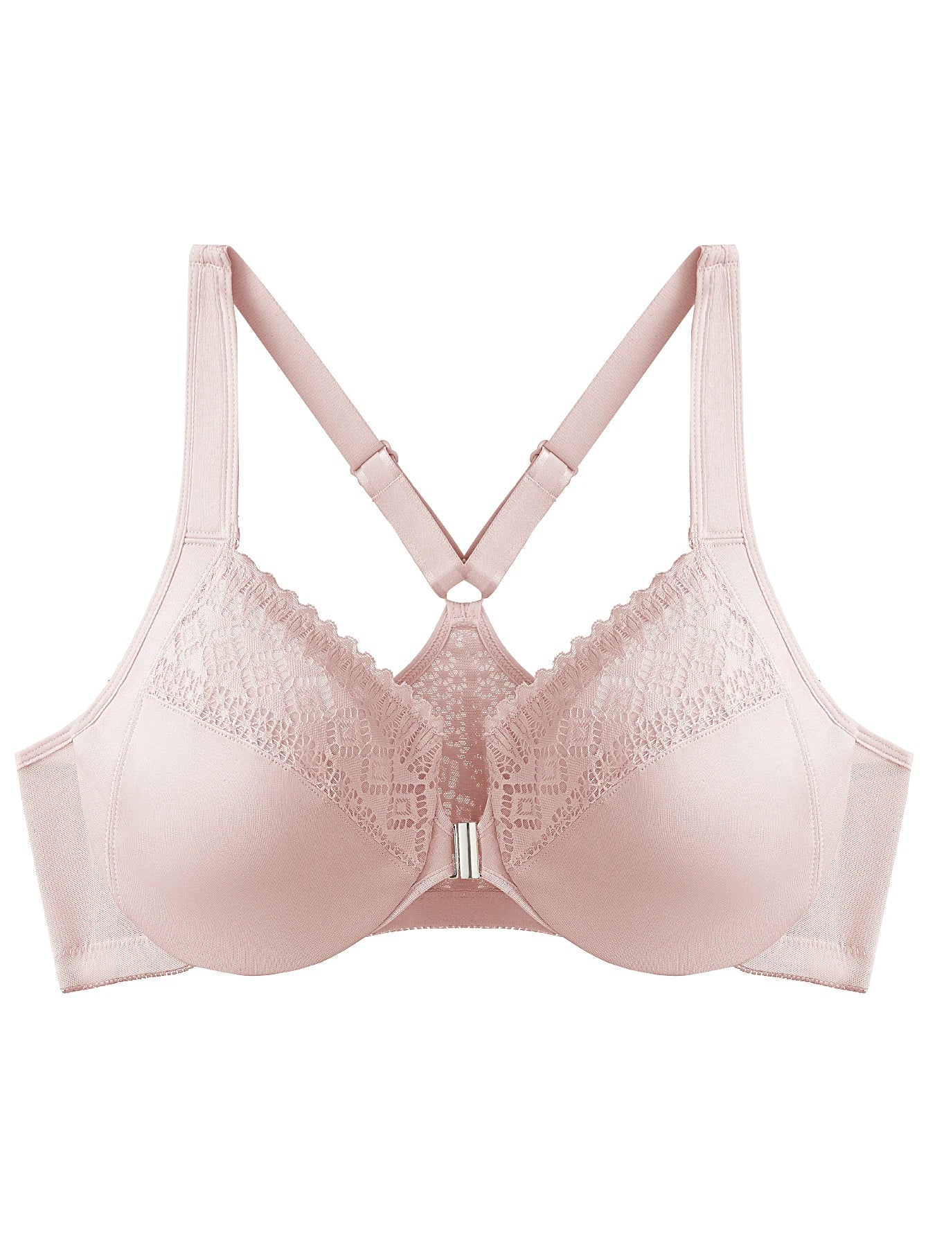 Front Closure Unlined Underwire Racerback Bra Full Coverage plus Size Comfortable Supportive Women's Bra 7850