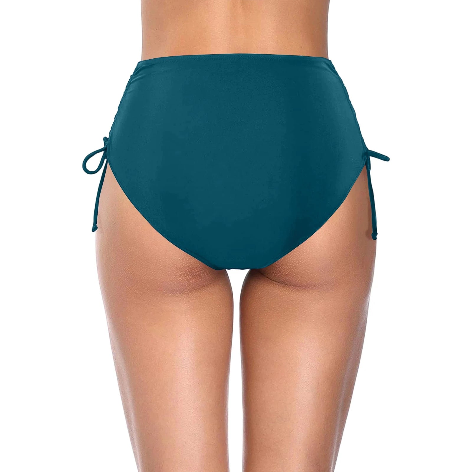 Basic Tight Swimming Bottoms for Female Solid Color High Waist Full Coverage Bikini Split Swimsuit Briefs Beach Drawstring Trunk