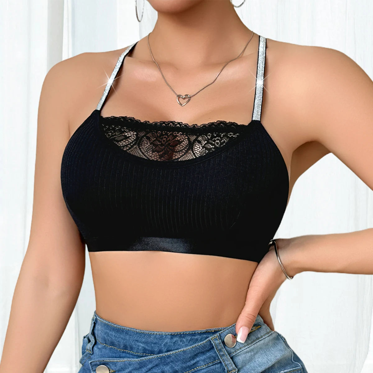 1pcs Ribbed Sexy Women's Bras Cross Shoulder Straps Sexy Lingerie Wire-Free Padless Bras Push Up Brassiere Fashion Underwear
