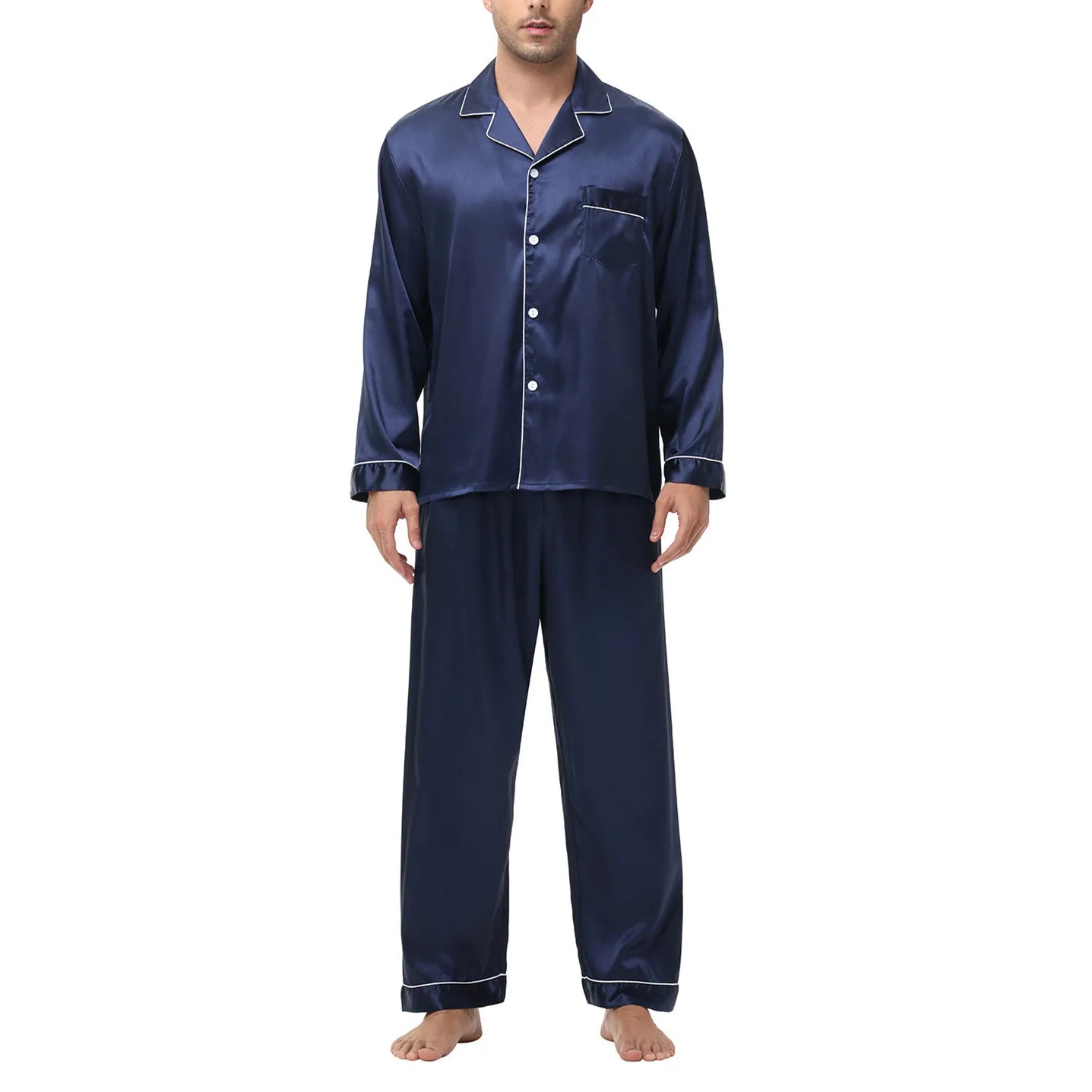 Men Pajamas Set Silk Satin Sleepwear for Man Shirt Long Sleeve Pijama Male Fashion Soft Loungewear S-2XL Size Spring Nightwear