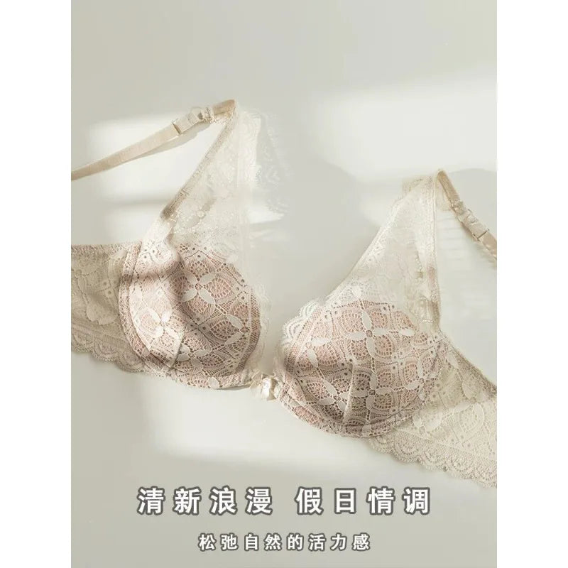 Sexy Lace Lingerie Set Deep V Plunge Bra Wireless Comfort Bralette Matching Bra Panty Set Women