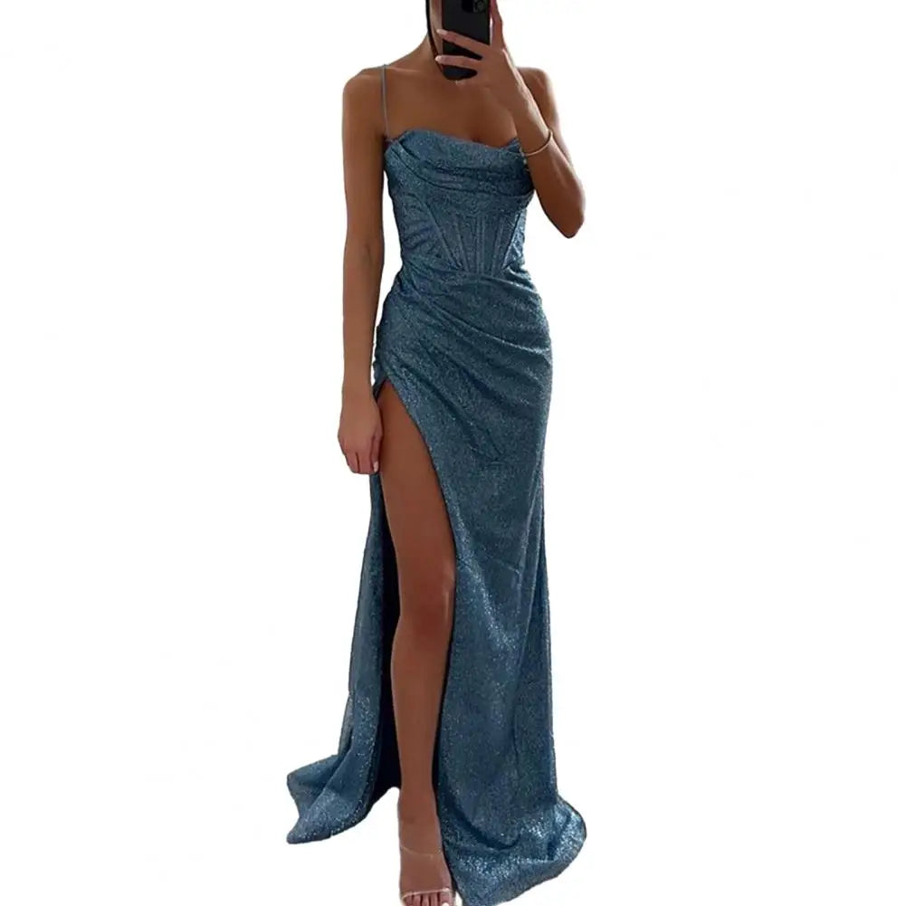 Shiny Sequin Women Maxi Dress Sexy Black Long Bodycon Dress Women Summer Sleeveless High Split Evening Dress Fashion Vestidos 80