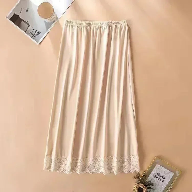Womens Girls Modal Half Slips Underskirt Basic Soft Lace Trim Petticoat Underdress Intimates Safety Skirt Underwear