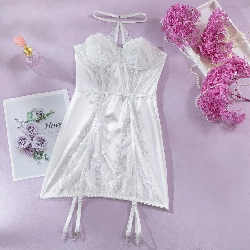 Women's Lingerie Sexy Nightwear Lace Spliced Sensual Night Dress Strapless Backless Babydolls Garter Club Sexy Erotic Costumes