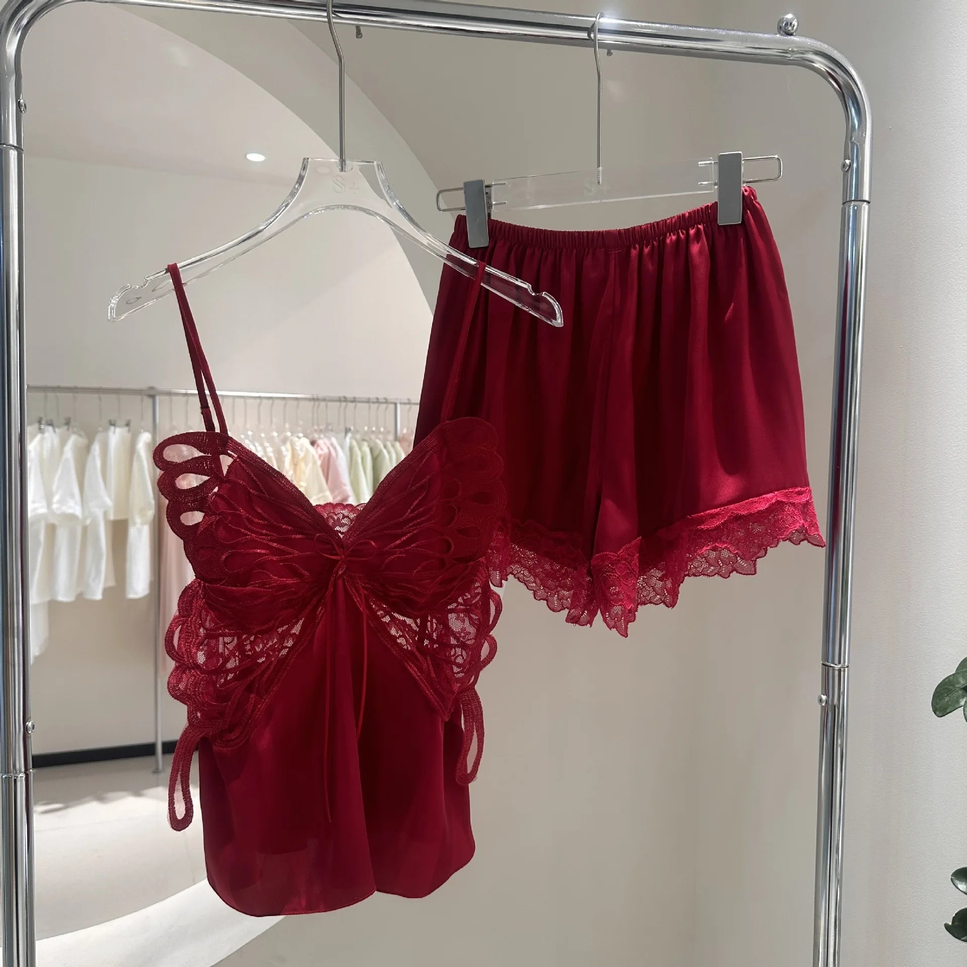 Sexy Cami&shorts Pajamas Set Loungewear Female Lace Butterfly Nightwear 2Pcs Pijamas Suit Home Wear Women Sleepwear Lingerie