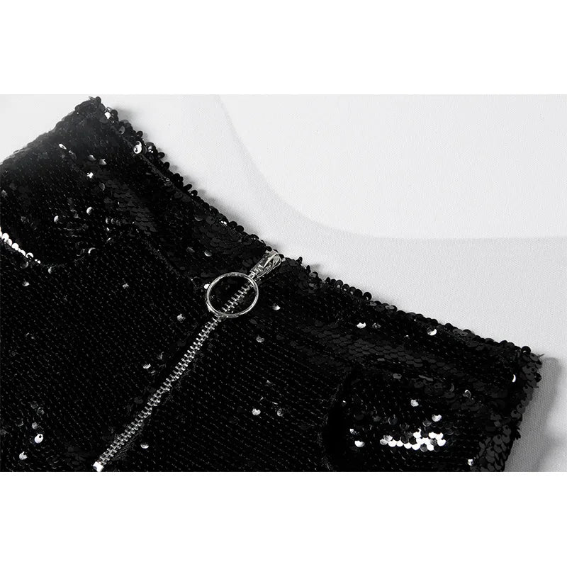 Sexy Women Sequin Shorts Summer High Waist O-Ring Zip Bodycon Shorts Feminino Skinny Party Club Festival Raves Pole Dance Shorts