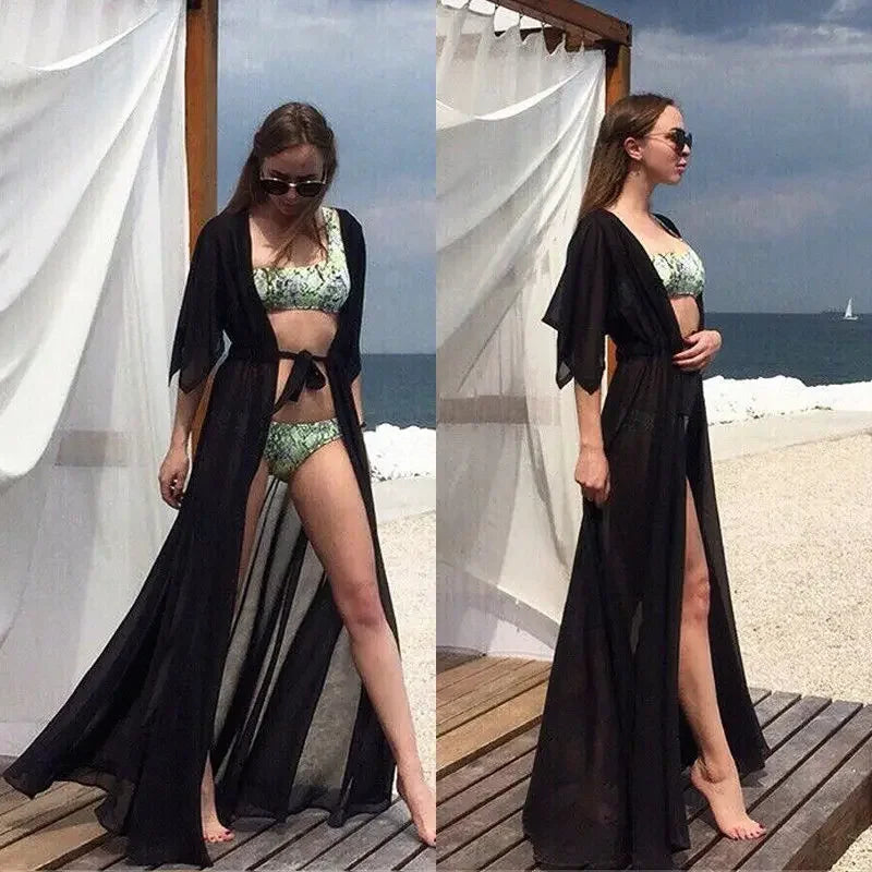 Women See Through Bikini Cover-ups Mesh Short Sleeve Cardigan Beach Dress Summer Sexy Swimwear Cover Ups