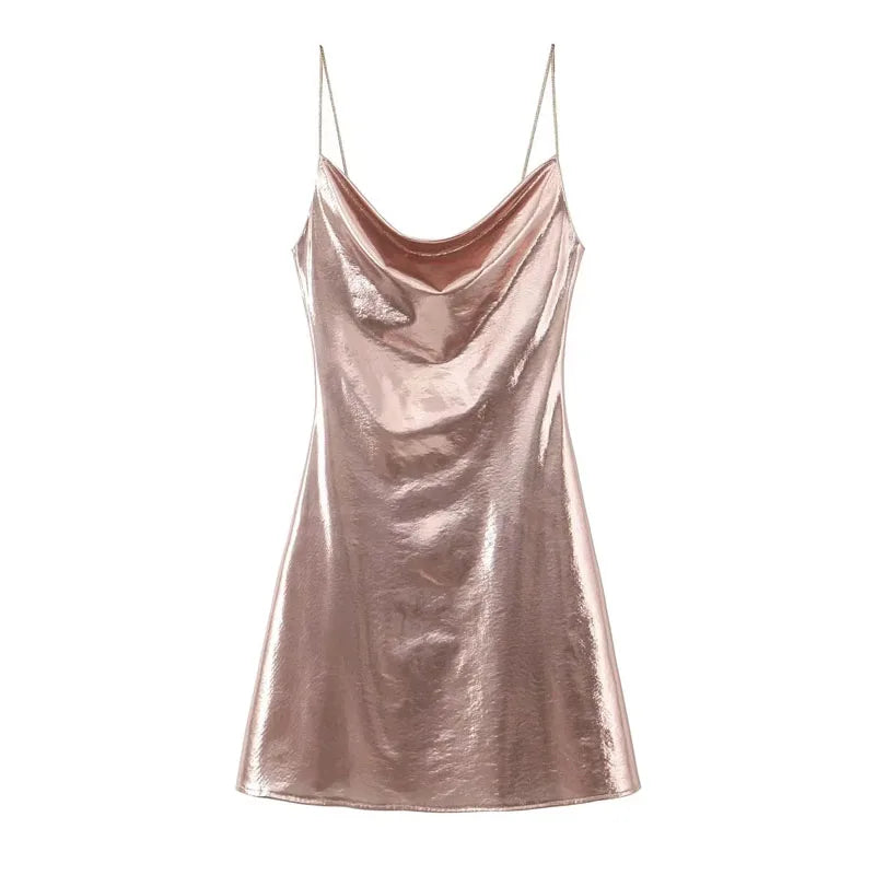 MUJER Slip Dress Women Glitter Backless Short Dresses for Women 2025 Sexy Gold Silver Dress Prom Gala Party Mini Dresses Woman