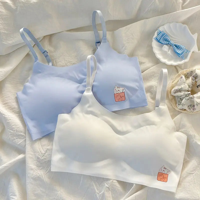 2pcs Bras Women Soft Skin Friendly Ice Silk Sports Yoga Bra Without Steel Ring Comfortable Breathable Support Girls Bra Vest