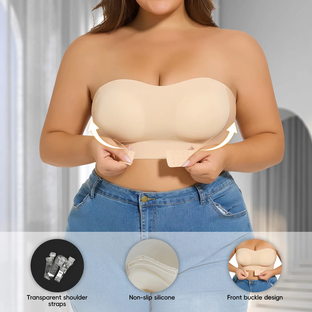 Women Strapless Padded Bra Seam-free Front Button Cross Bandage Bras Comfortable Smooth Plus Size Lingerie for Women
